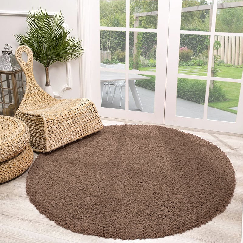 Round High Pile Rug - Solid Taupe