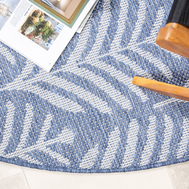 Round Outdoor Rug - Summer Leaves Blue