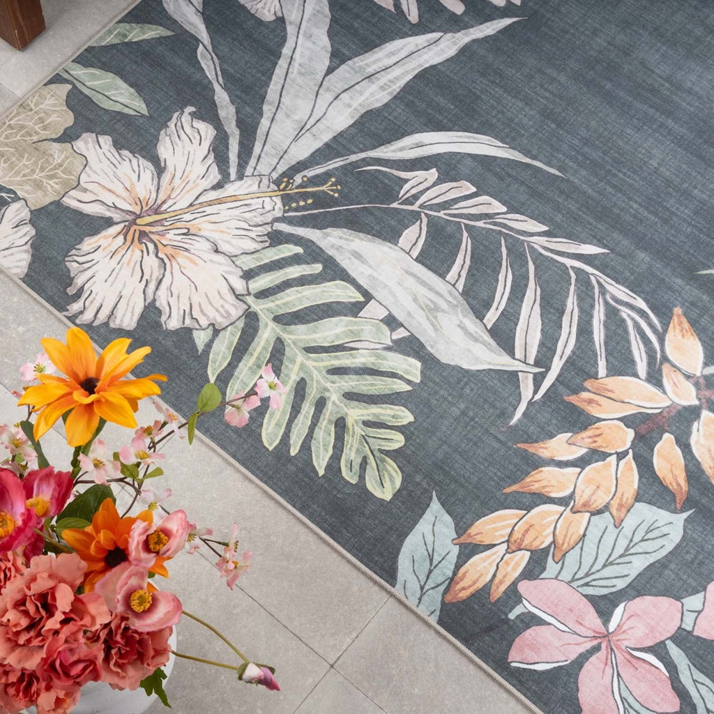 Outdoor rug flowers - Poppy Green