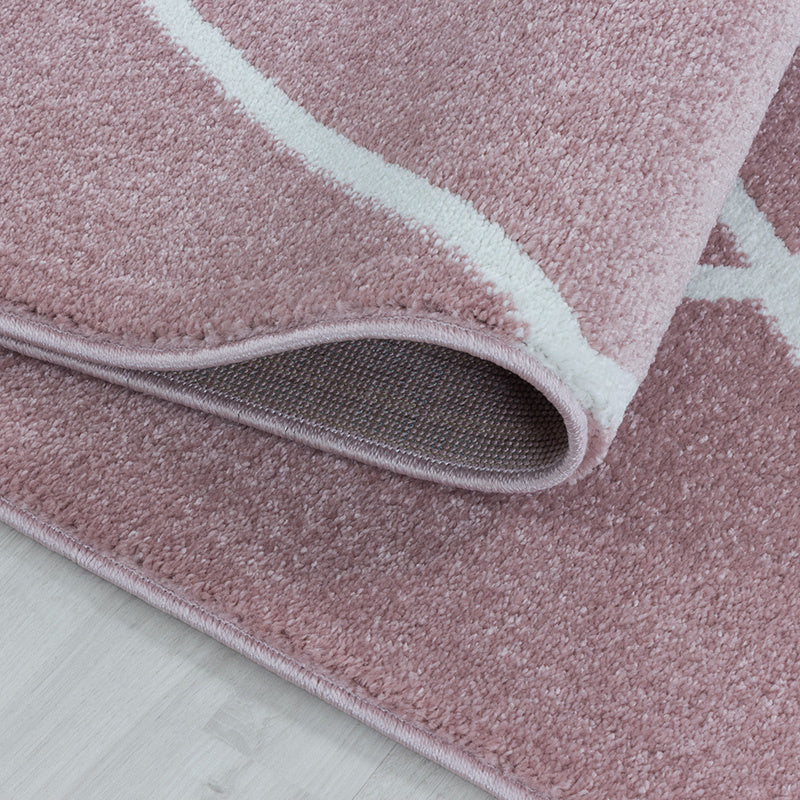 Low pile floor rug - Smoothly Lines Pink/White