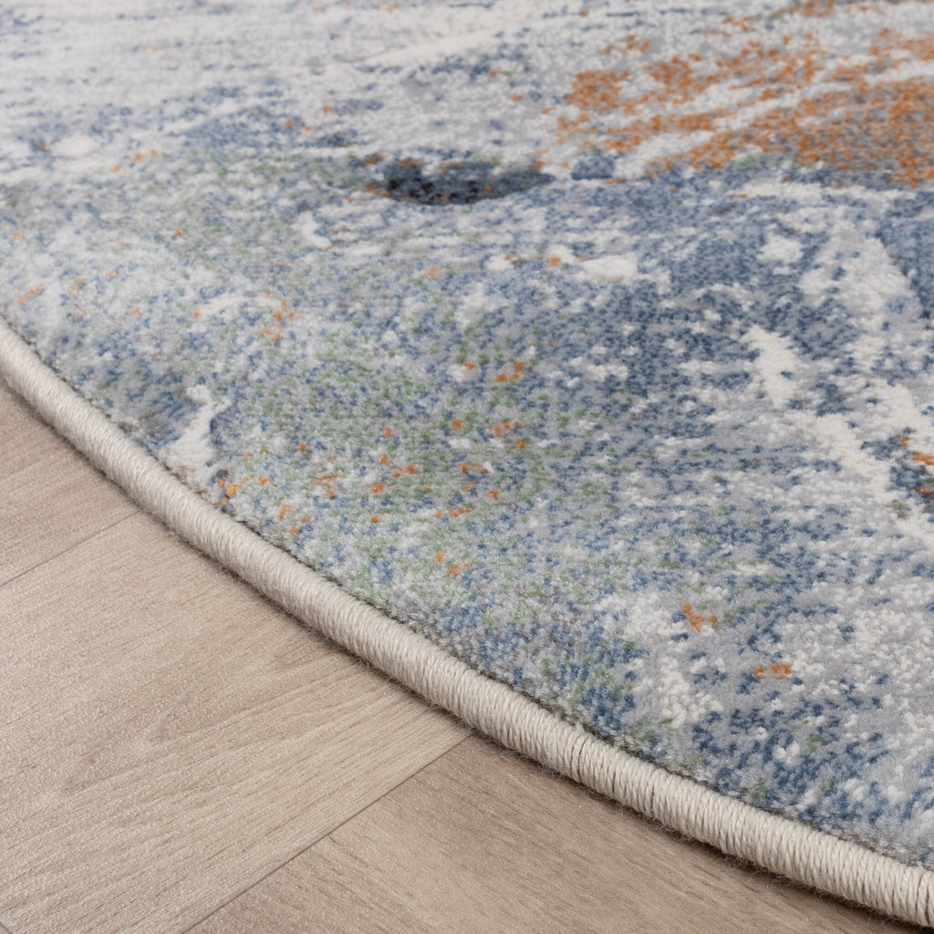 Round Abstract Rug - Xavier Wave Blue/Grey