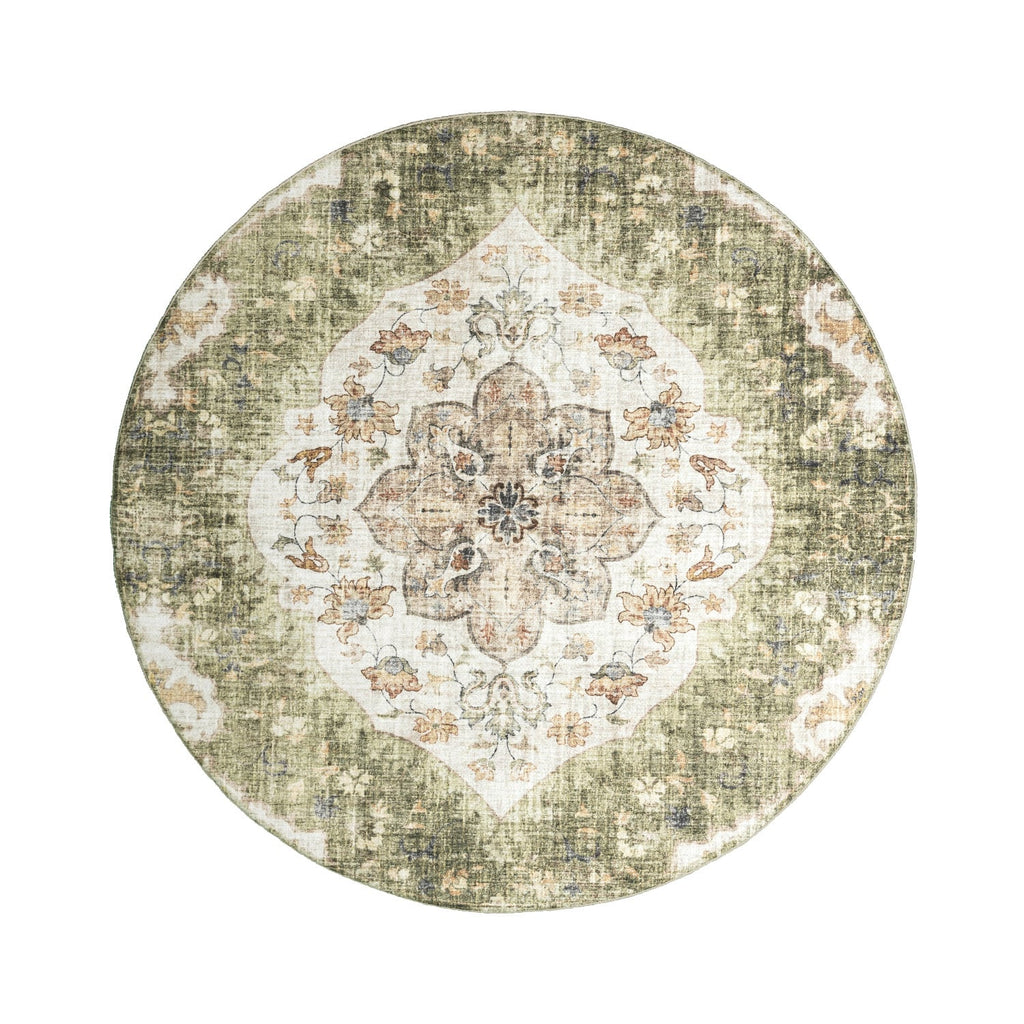 Round Vintage Outdoor Rug - Santo Mandala Green