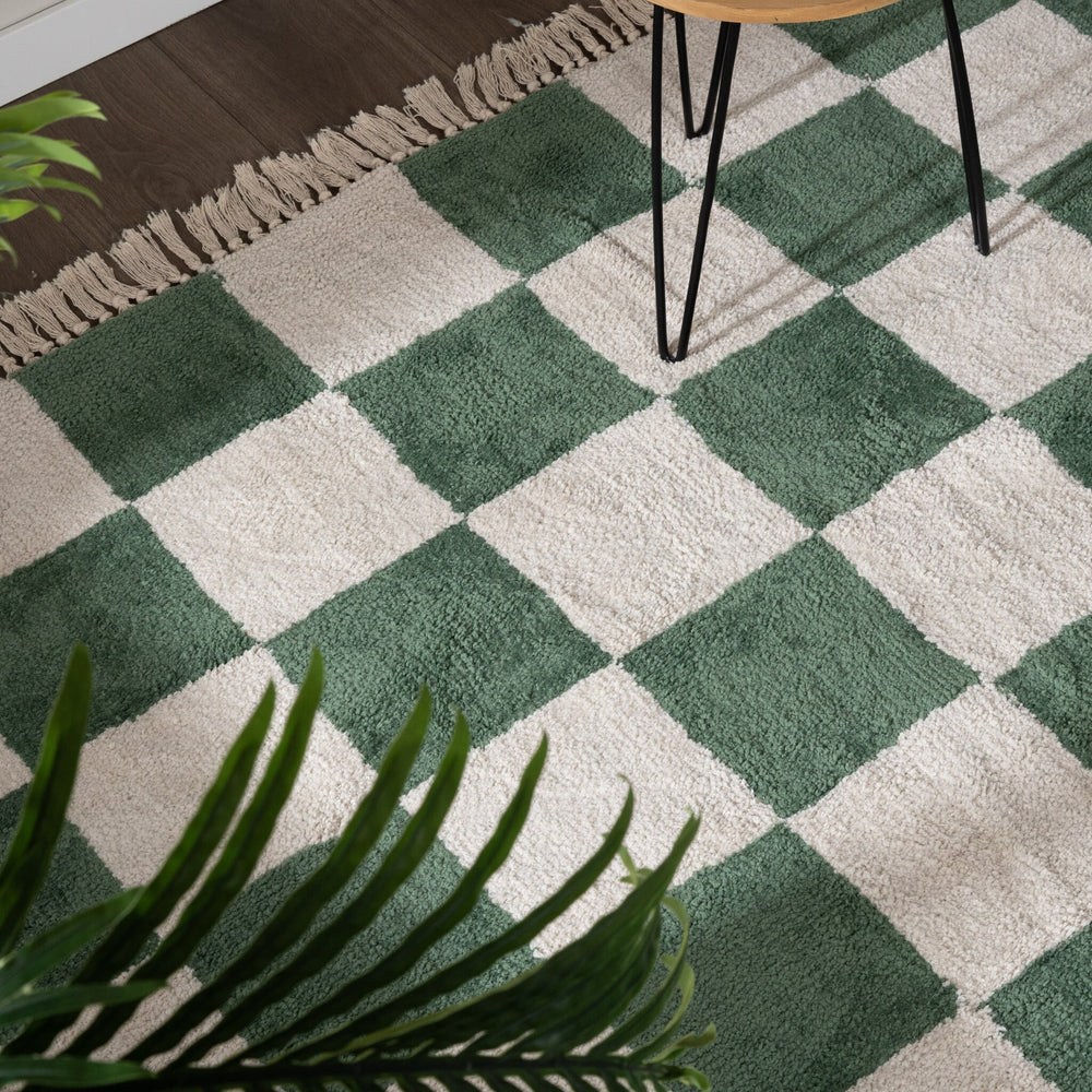 Checkerboard Rug - Blox Fringe Green