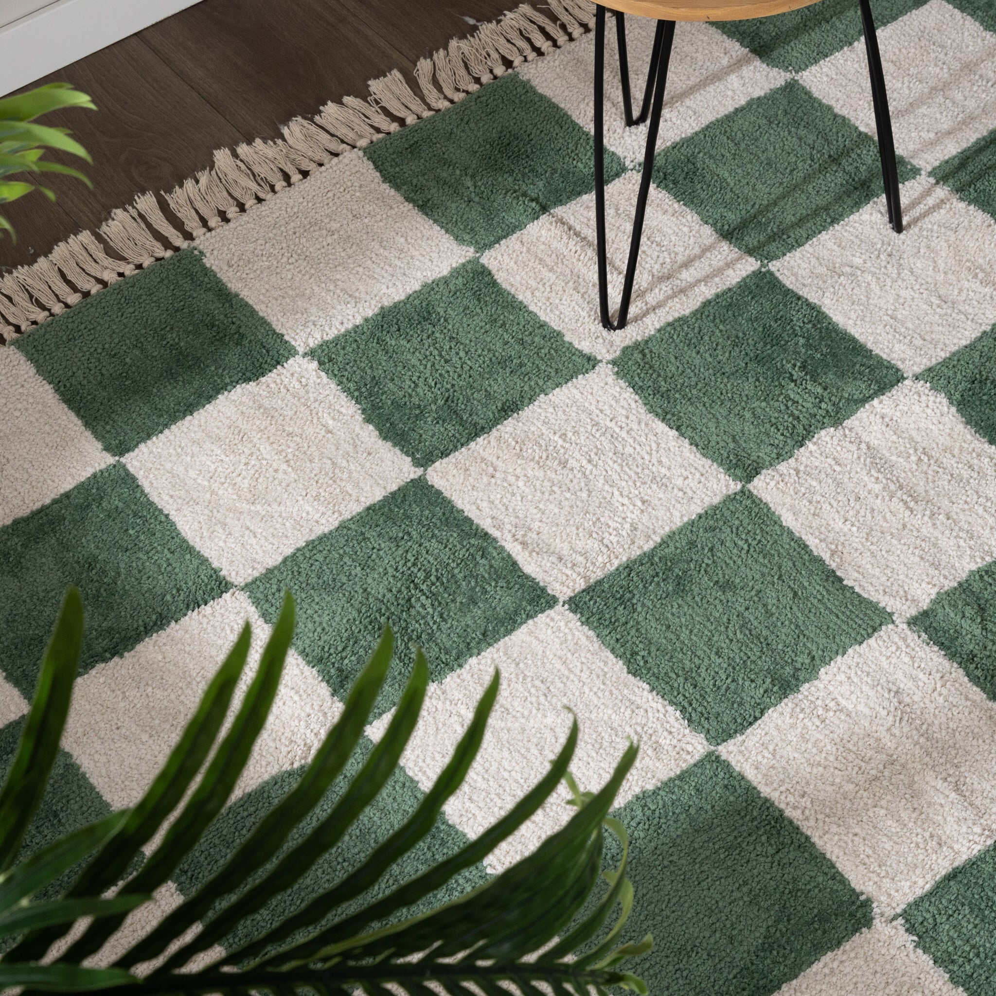 Checkerboard Rug - Blox Fringe Green