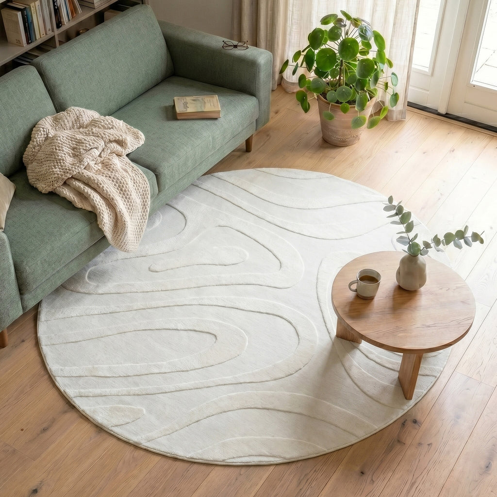 Round Scandinavian Rug - Charm Shapes White