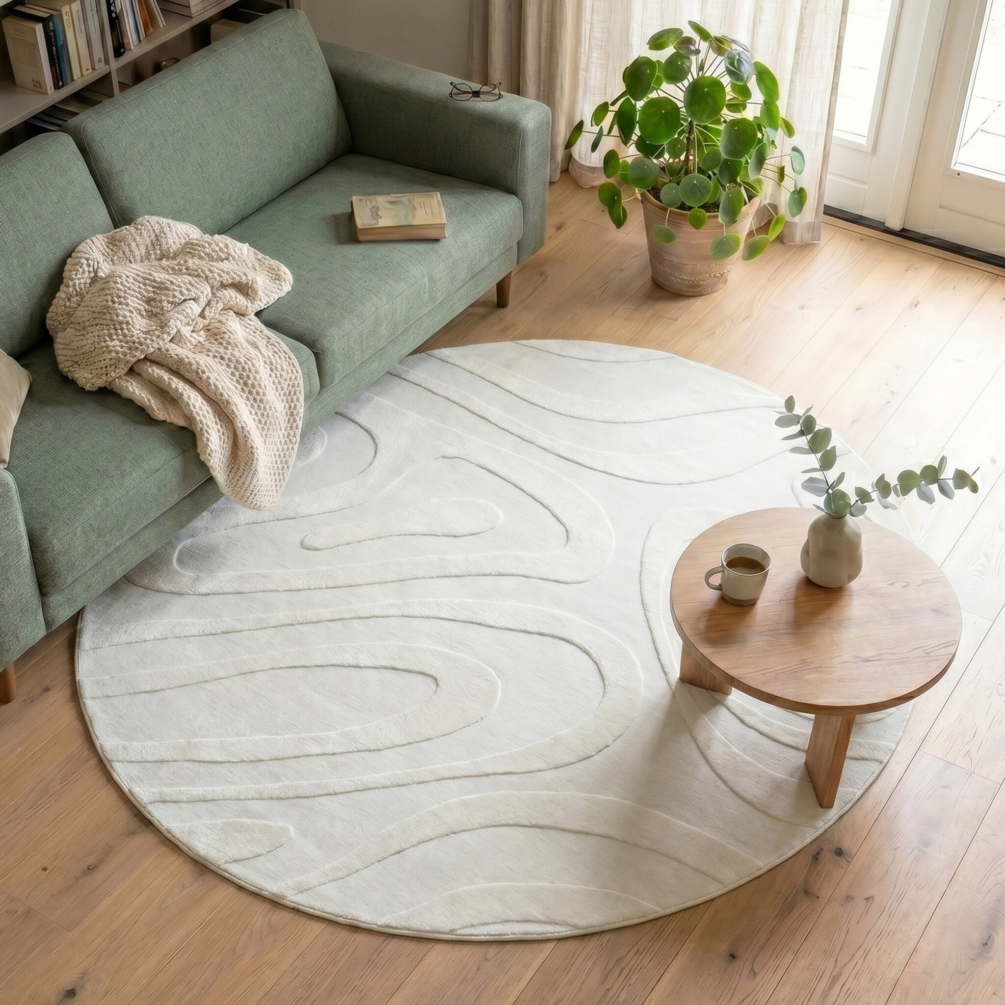 Round Scandinavian Rug - Charm Shapes White