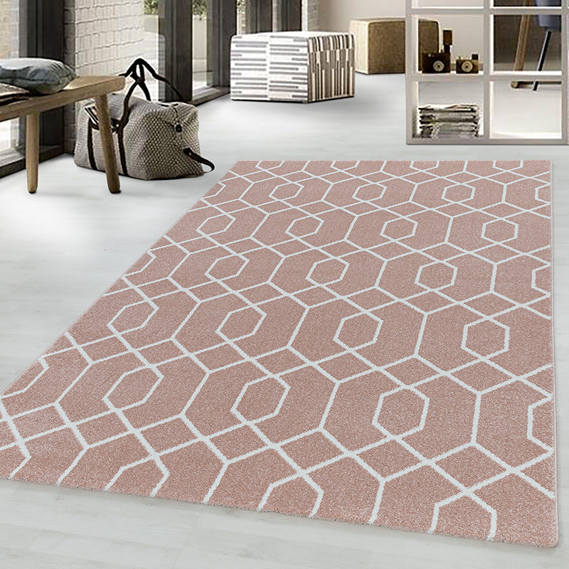 Retro floor rug - Stencil Pattern Pink/White