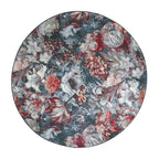 Round floral floor rug - Flores Blue/Red