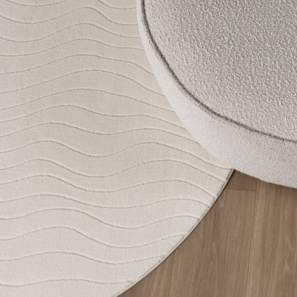 Round Scandinavian Rug - Charm Waves White