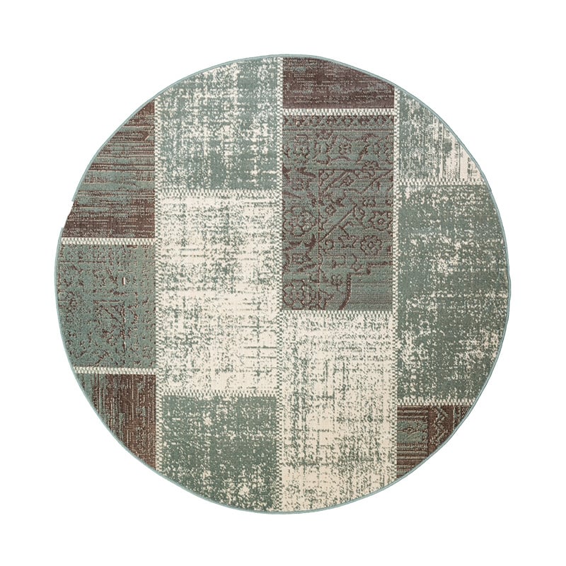 Round Patchwork Rug - Spring Green/Grey