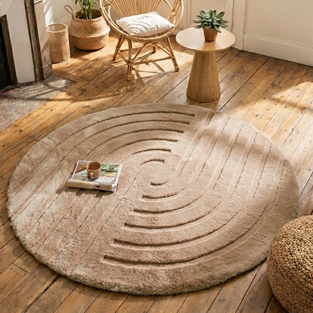 Round High Pile Rug - Carvy Curves Taupe
