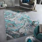 Marble floor rug - Erio Marbled Grey/Turquoise