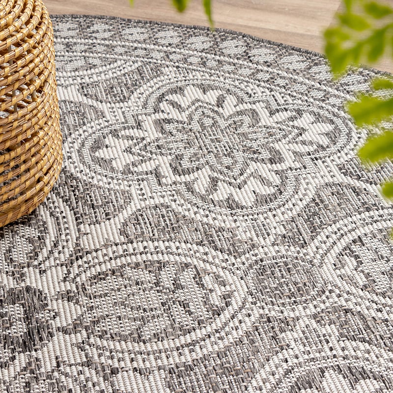 Round Outdoor Rug - Summer Oriental Grey