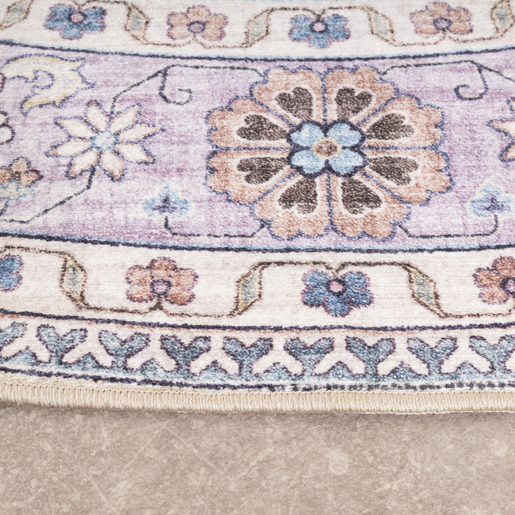 Round Vintage Outdoor Rug - Santo Flora White