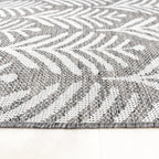 Round Outdoor Rug - Summer Leaves Grey