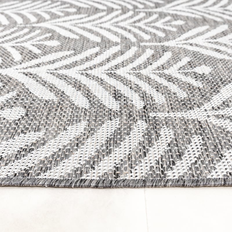 Round Outdoor Rug - Summer Leaves Grey
