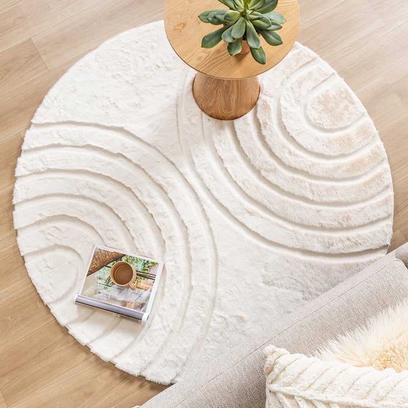 Round High Pile Rug - Carvy Arches Cream