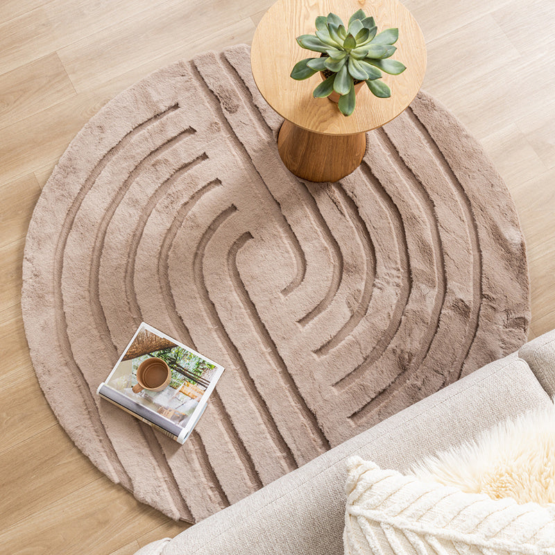 Round High Pile Rug - Carvy Curves Taupe