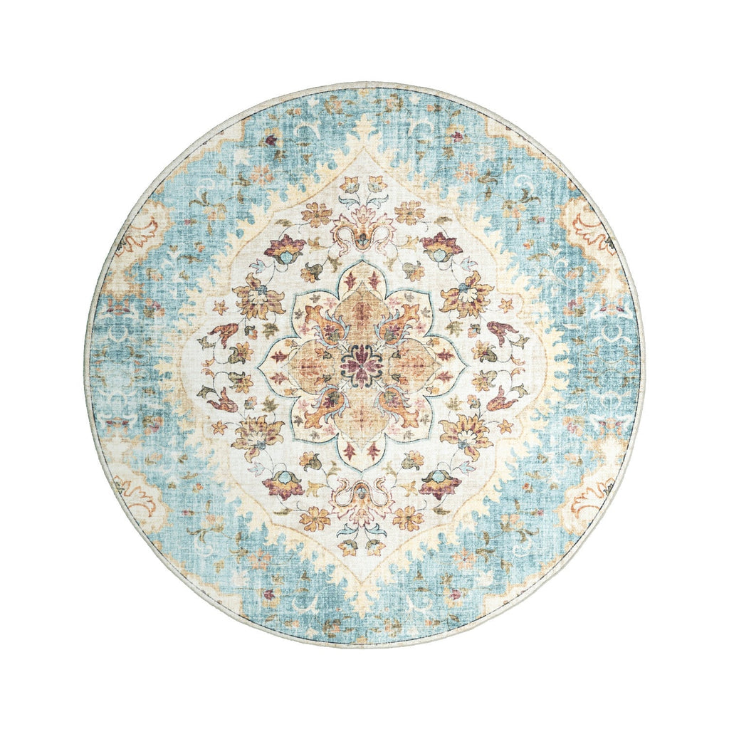 Round Vintage Outdoor Rug - Santo Mandala Light Blue