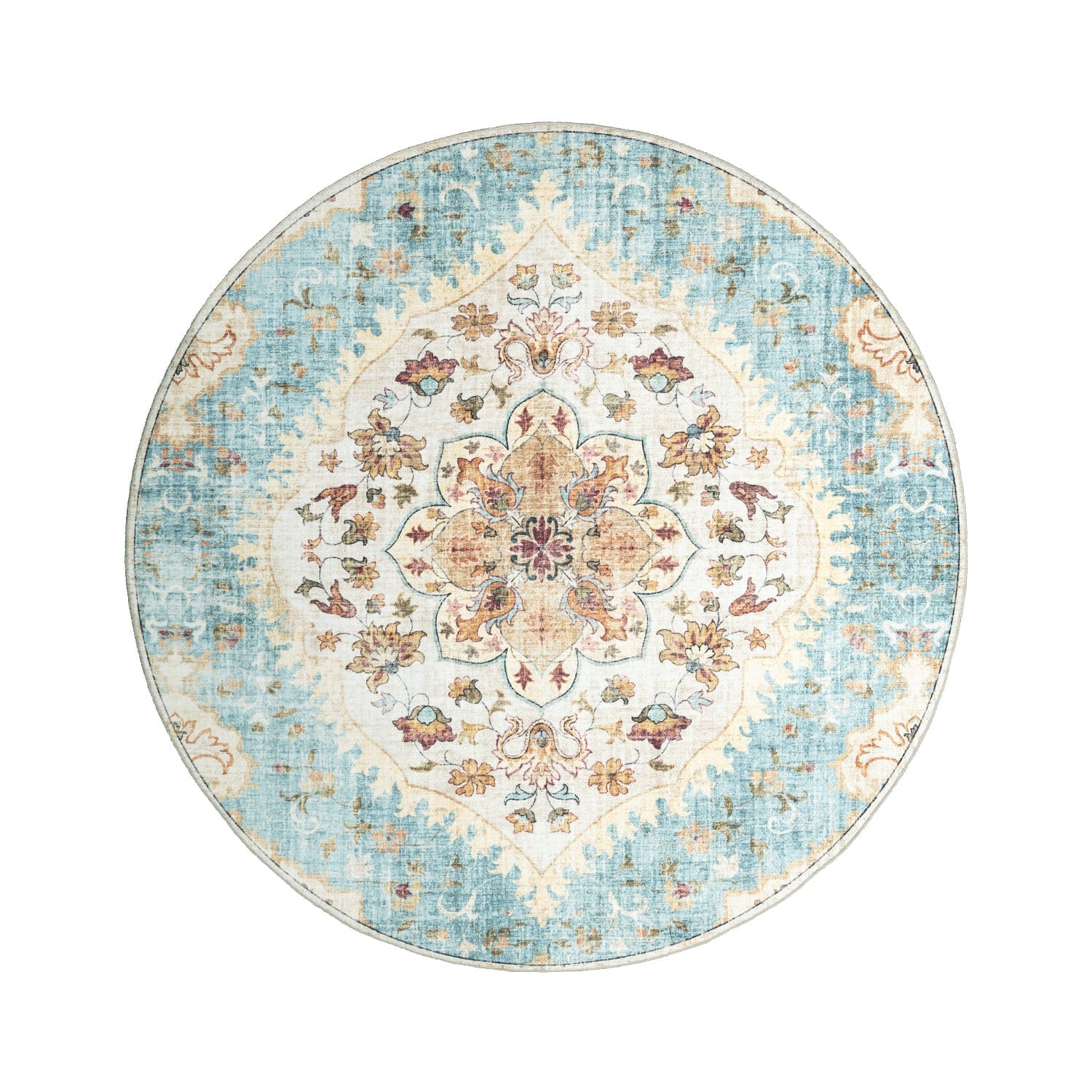 Round Vintage Outdoor Rug - Santo Mandala Light Blue