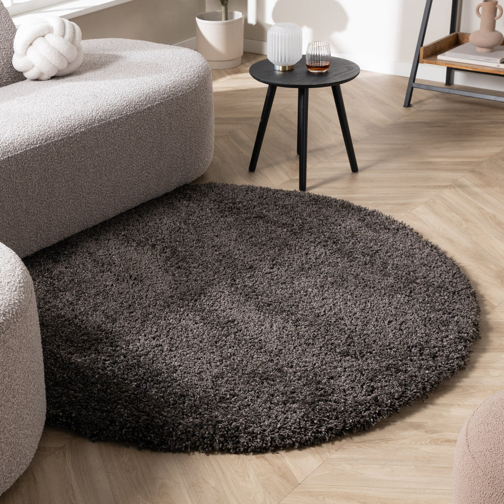 Round high-pile rug - Yves Anthracite