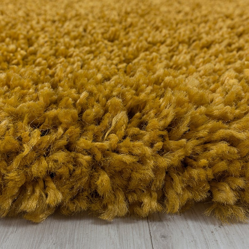 Round High-Pile Floor Rug - Softy Ochre Yellow