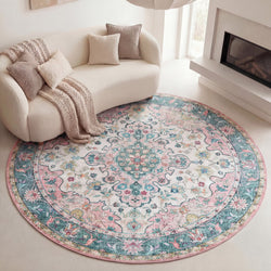 Round Vintage Rug - Lily Oriental Blue/Pink