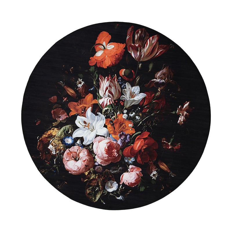 Round Floral Rug - Florine Black/Orange