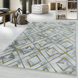 Modern floor rug - Marble Square Grey/Gold
