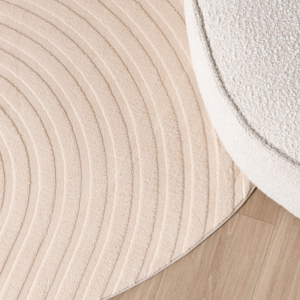 Round Scandinavian Rug - Charm Curves Beige