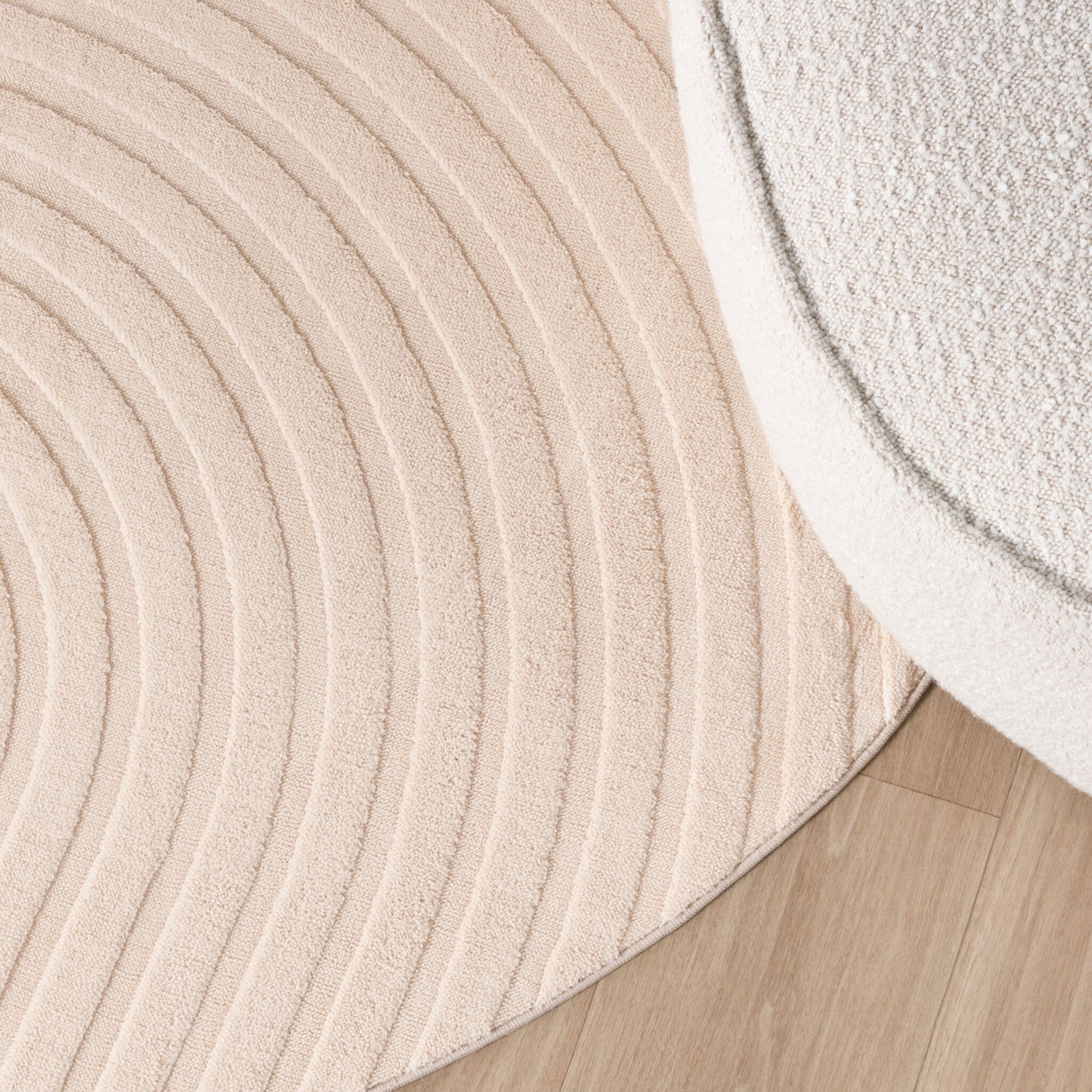 Round Scandinavian Rug - Charm Curves Beige
