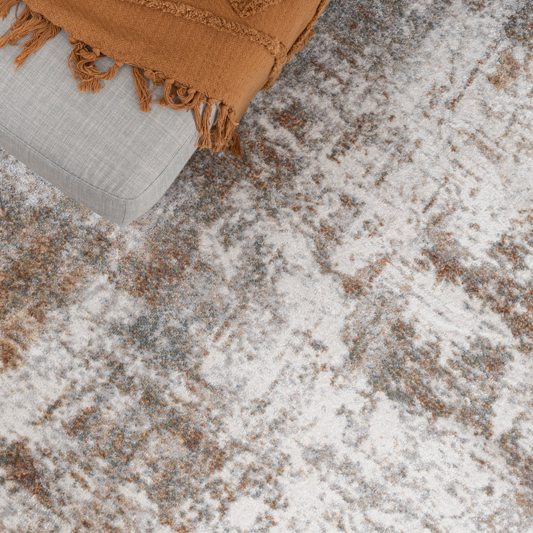 Round washable rug - Misha Grunge Cream/Brown