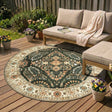 Round Vintage Outdoor Rug - Santo Flora Dark Green