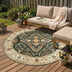 Round Vintage Outdoor Rug - Santo Flora Dark Green
