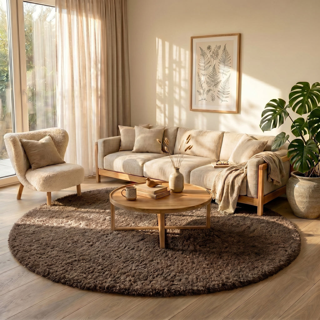 Round Shaggy Rug - Blaze Taupe