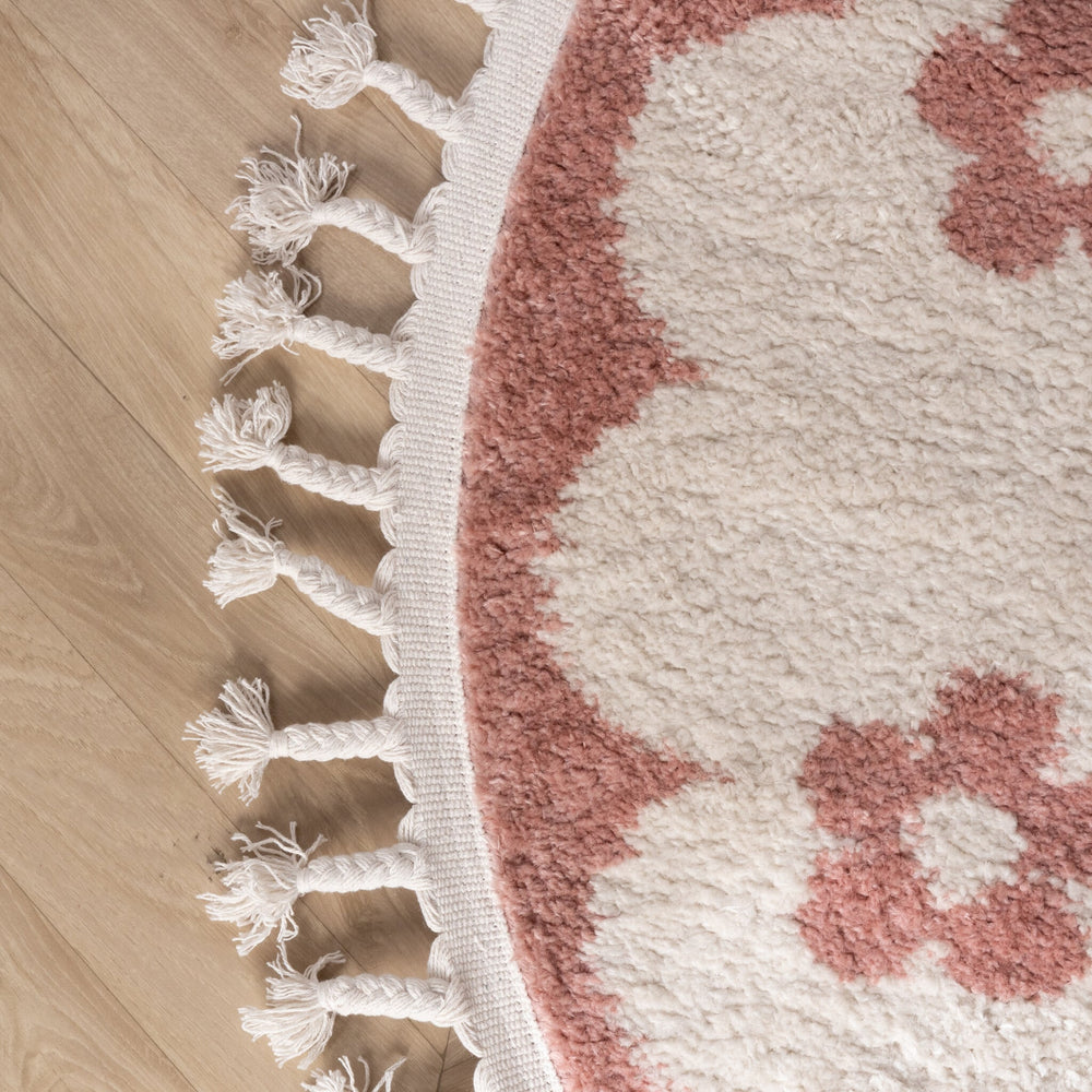 Round washable children's rug - Moos Flower Pink