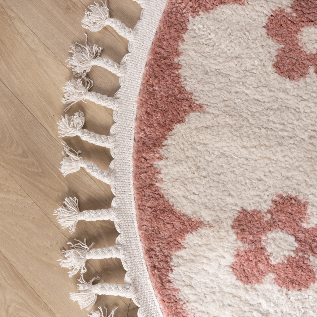 Round washable children's rug - Moos Flower Pink