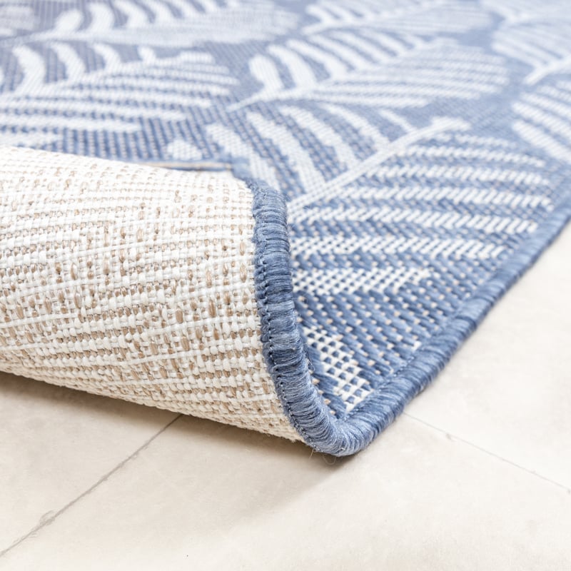 Round Outdoor Rug - Summer Leaves Blue