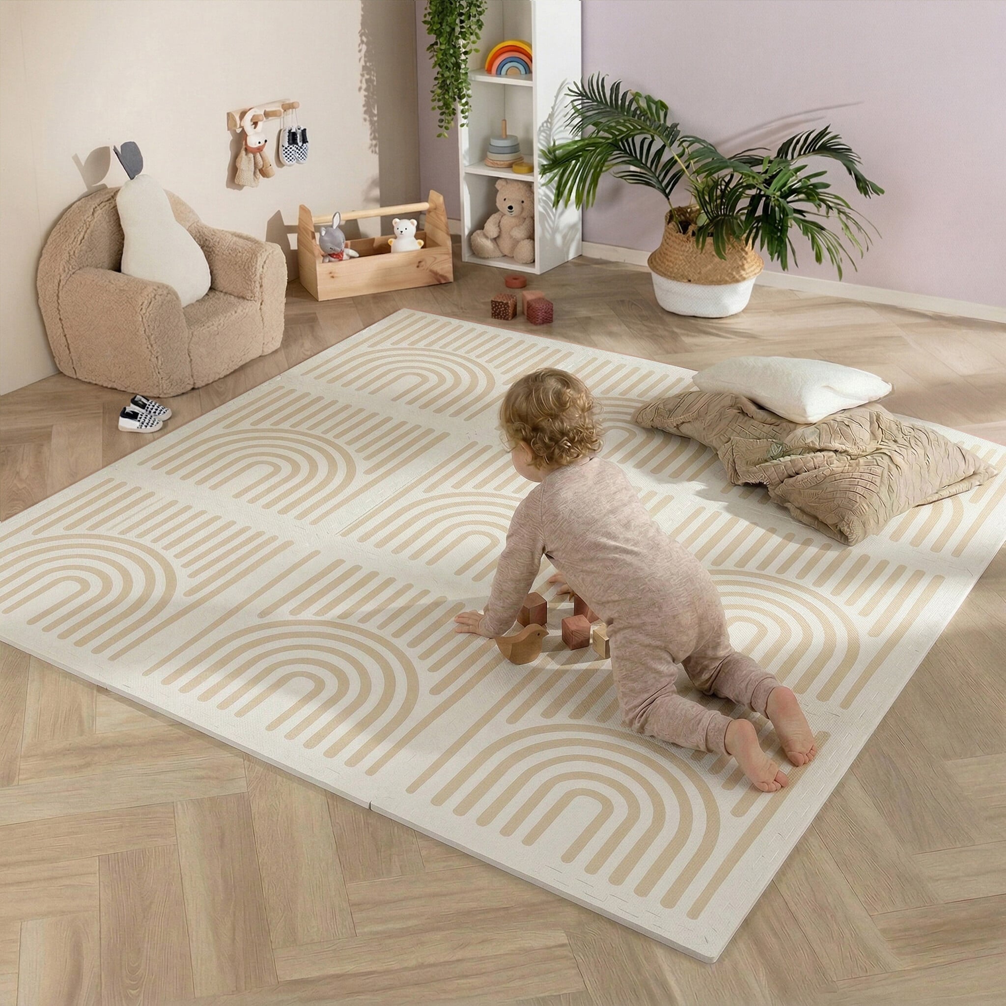 Foam Puzzle Mat - Alfie XL Grid Beige