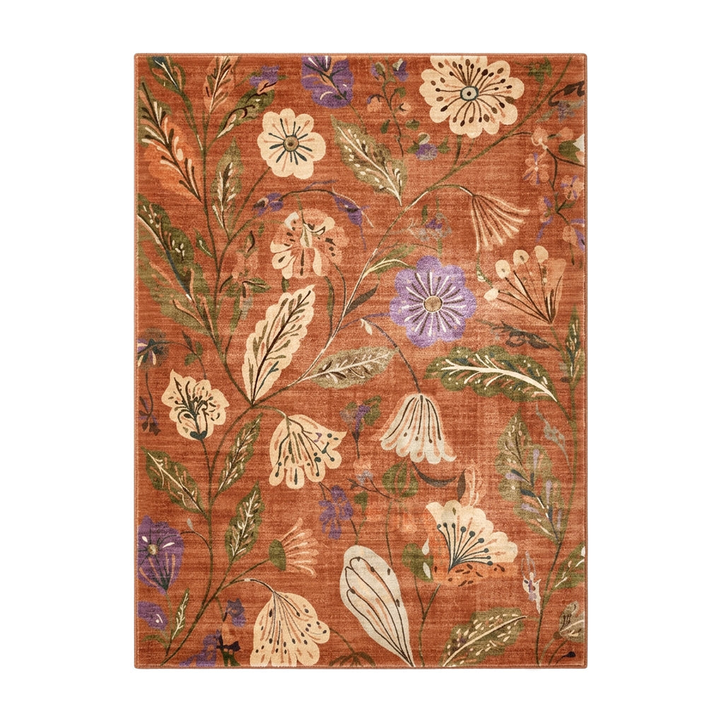 Washable rug – Misty Flowers Terracotta