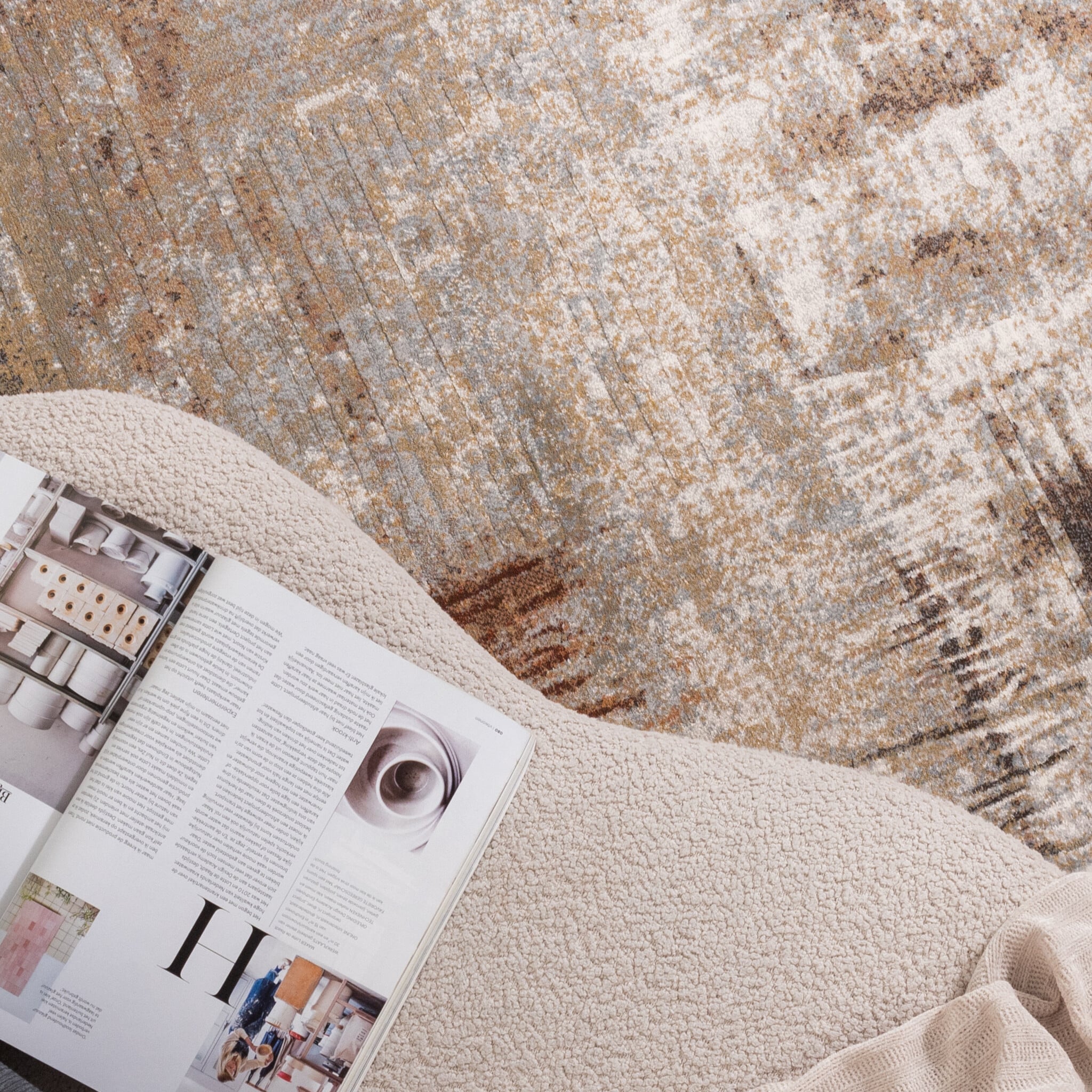 Round Abstract Rug - Xavier Brush Taupe/Red