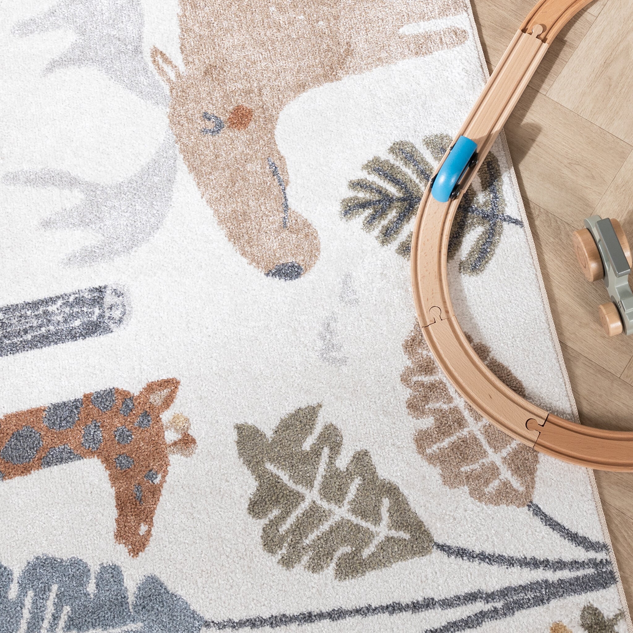 Washable Kids Rug - Mace Animals Cream
