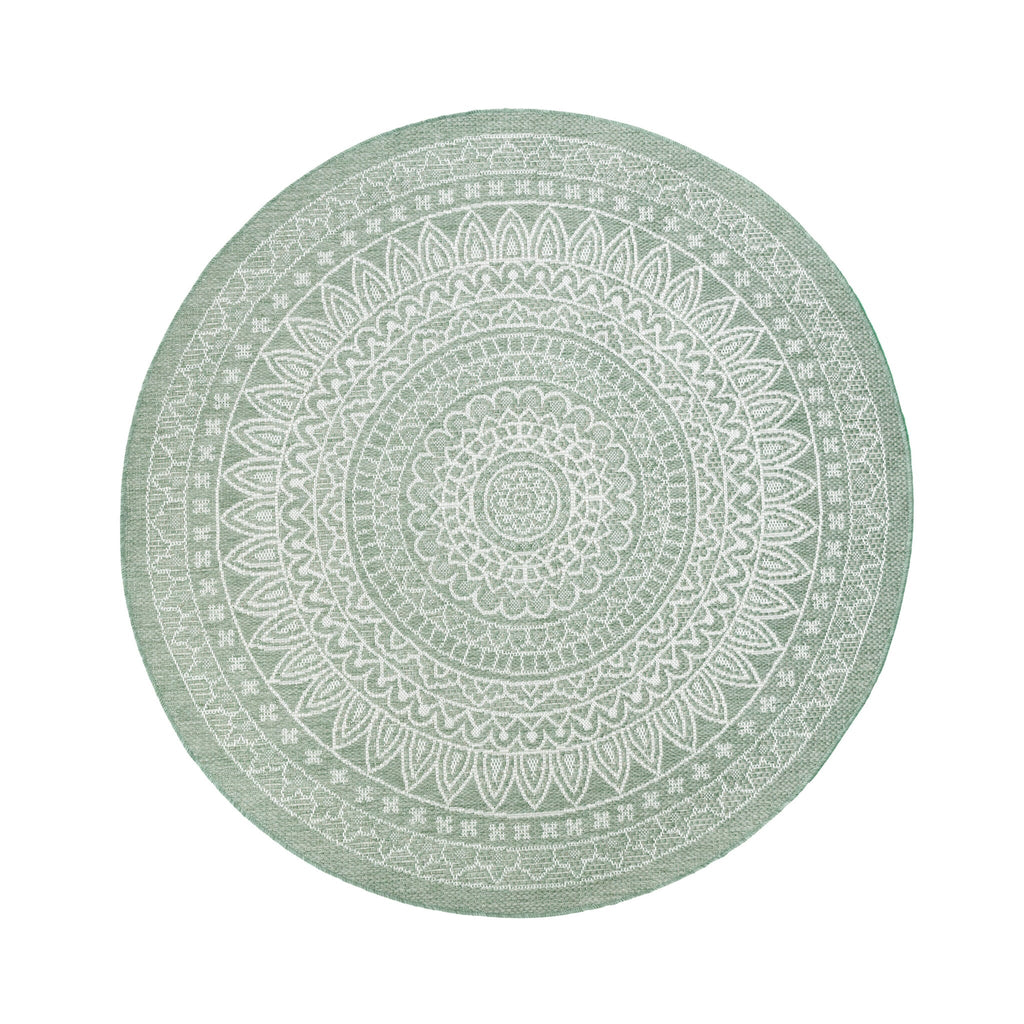 Round Outdoor Rug - Summer Azteca Green