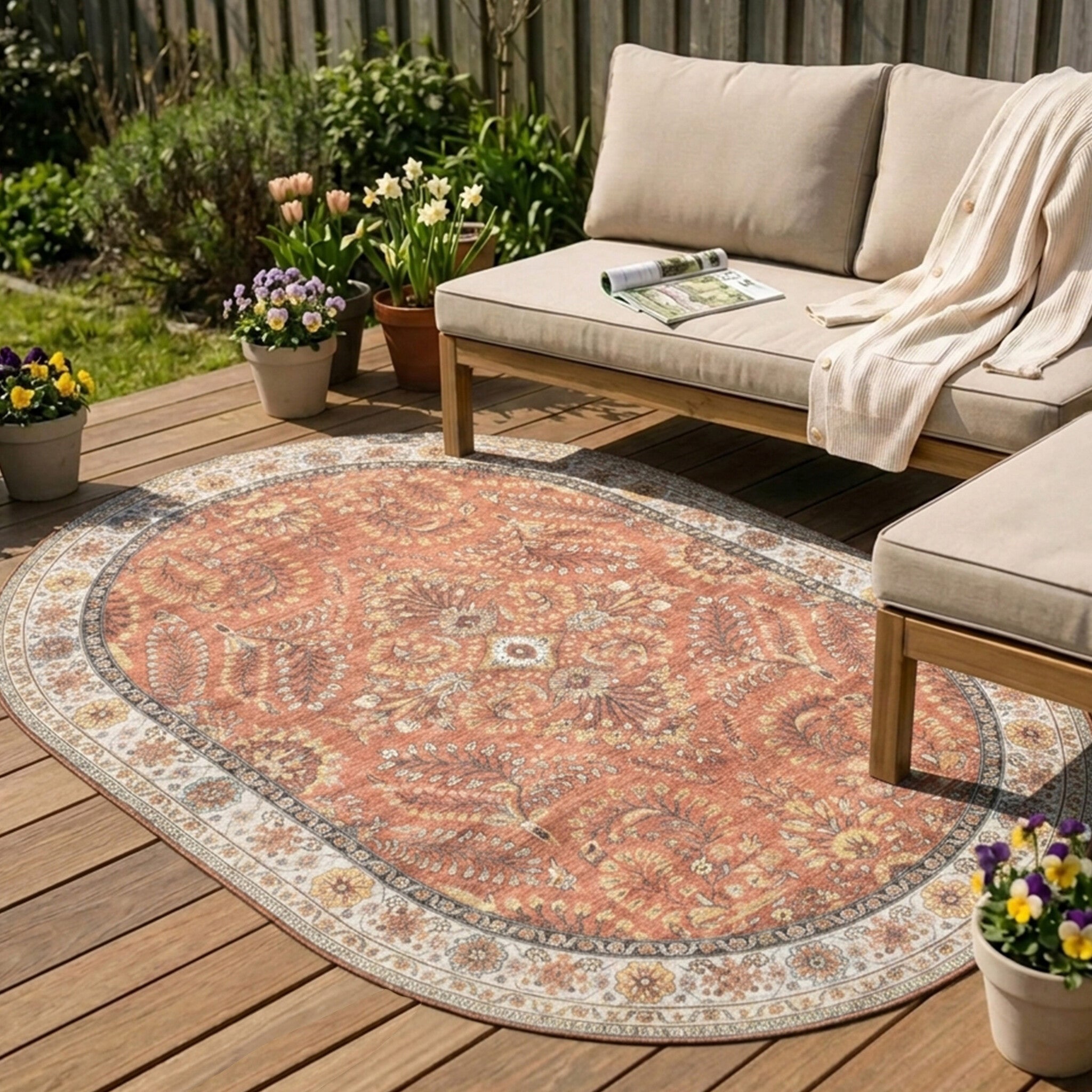 Oval Vintage Outdoor Rug - Santo Flora Terra