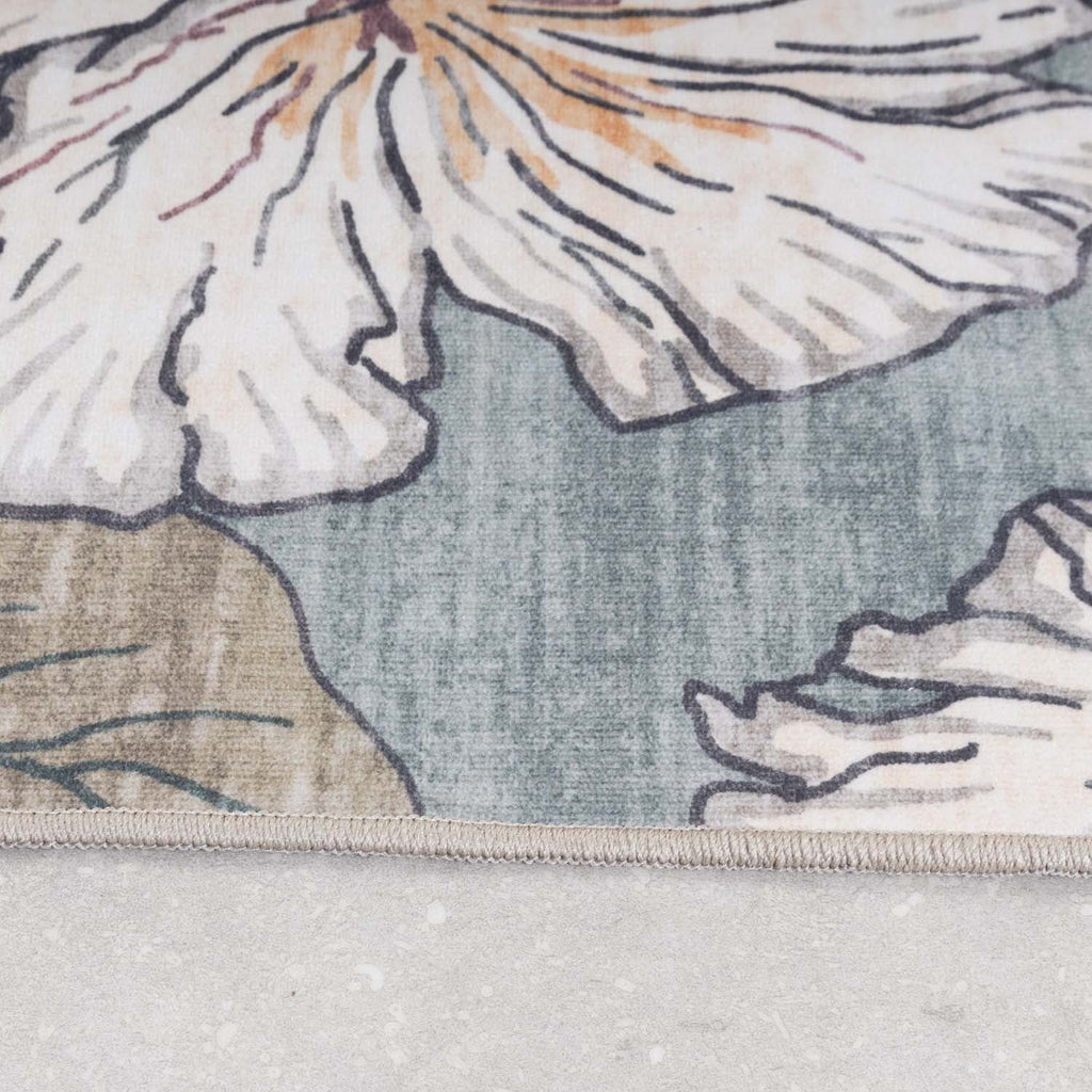 Outdoor rug flowers - Poppy Olive green