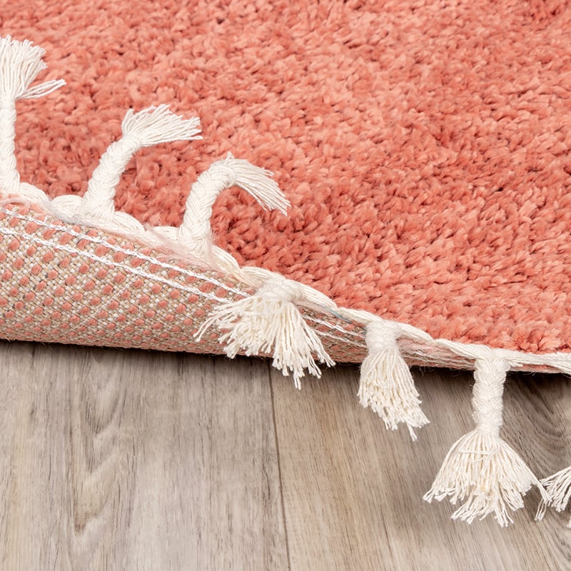 Round High Pile Rug - Lofty Fringe Peach Pink