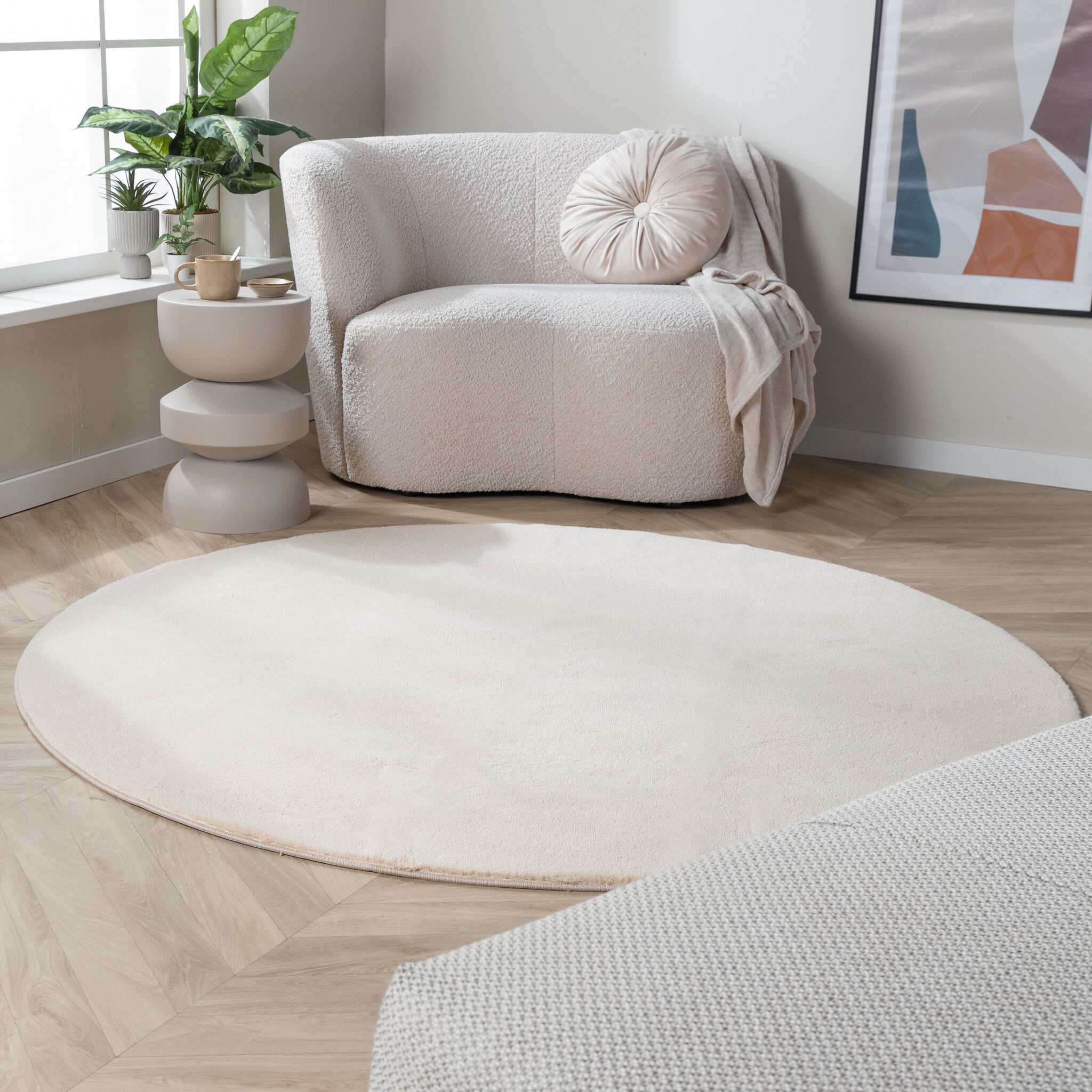 Round Washable Rug - Vivid Beige