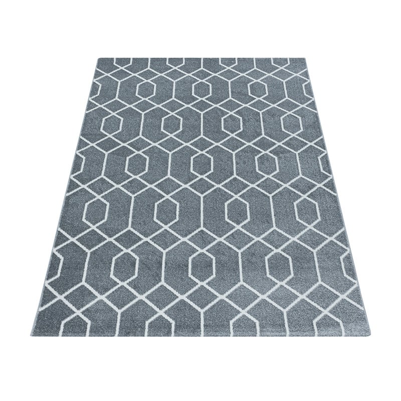 Retro floor rug - Stencil Pattern Grey/White