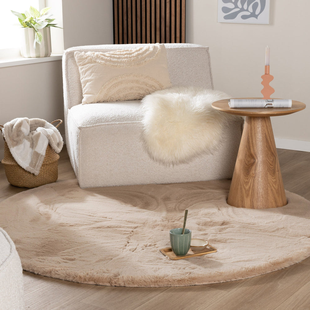Round High-Pile Rug – Comfy Supreme Beige