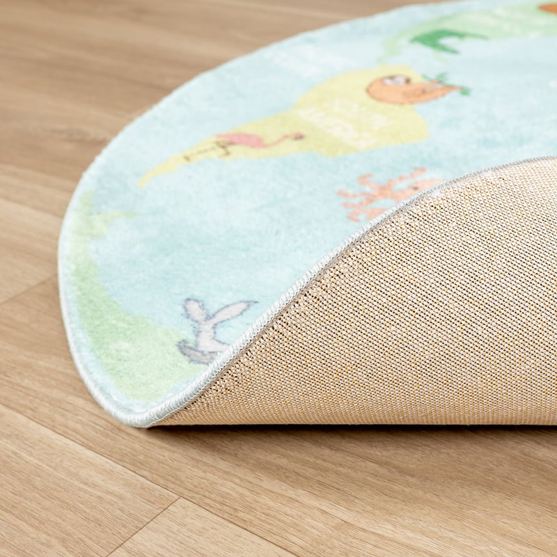 Round Kids Rug - Globe Light Blue